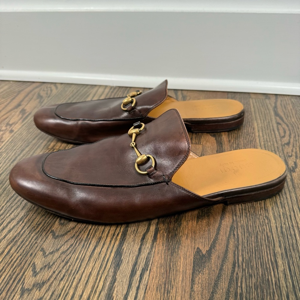 Gucci brown leather horsebit slip-on mule loafers size 13 - Picture 5 of 11